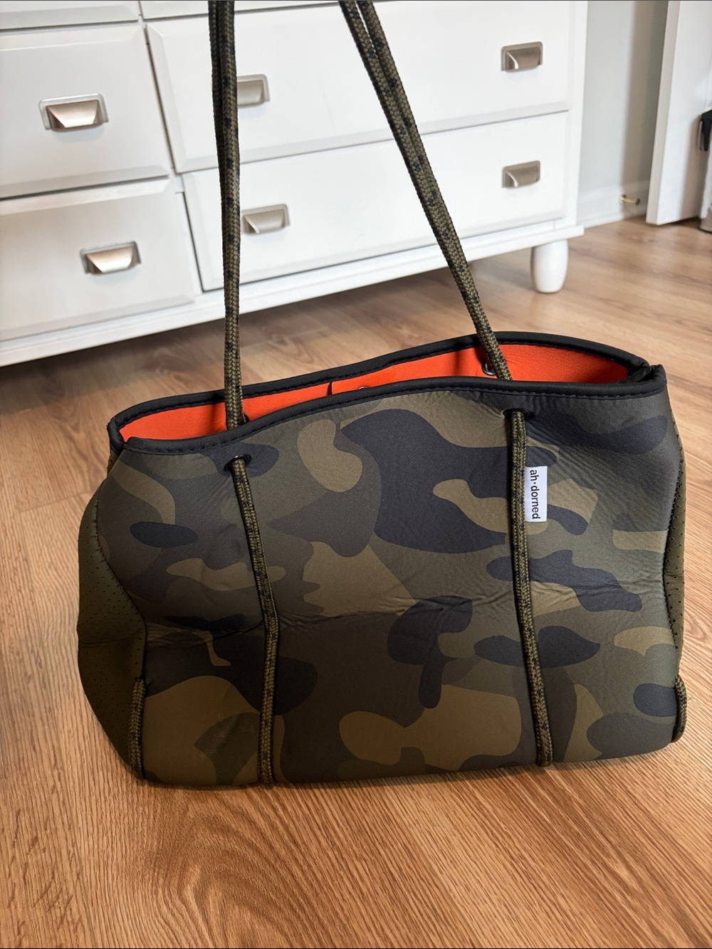 Camo Neoprene Tote Bag with Orange Interior
